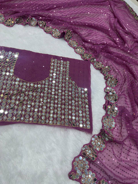Party Wear Georgette Mirror Sequence Saree Blouse