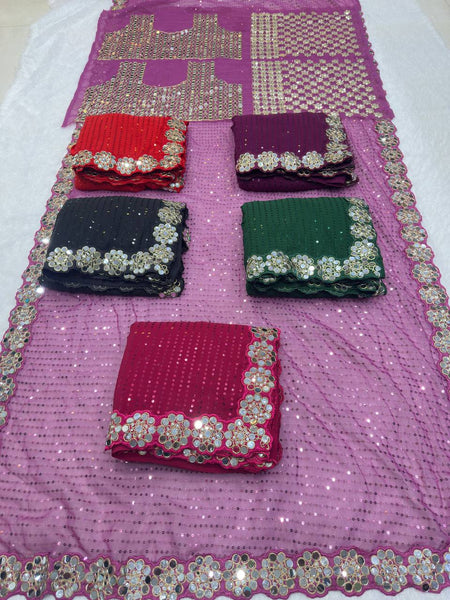 Party Wear Georgette Mirror Sequence Saree Blouse