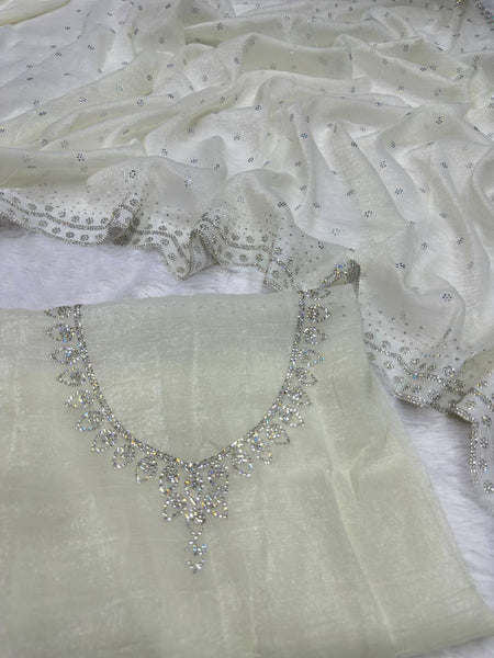 Latest Cream Diamond Crunchy Saree Blouse