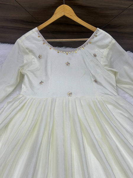 Off White Color Chinon Sequence Anarkali Salwar Suit