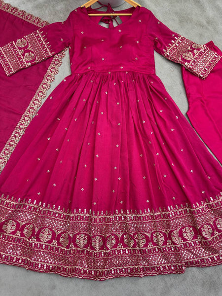 Pink Color Anarkali Vichitra Silk Sequence Suit