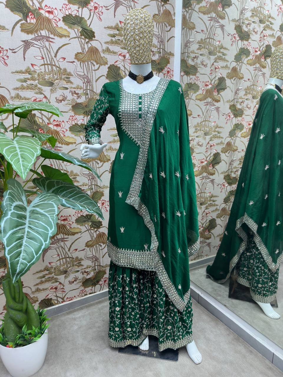 Latest Chinon Silk Sequence Sharara Salwar Suit