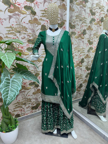 Latest Chinon Silk Sequence Sharara Salwar Suit