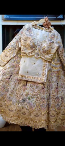 Cream Color Soft Net Coding Sequence Lehenga Choli