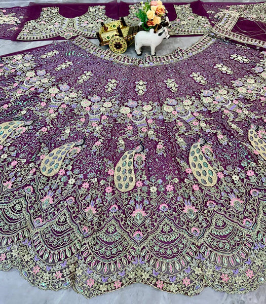 Wine Color Soft Net Sequence Work Lehenga Choli