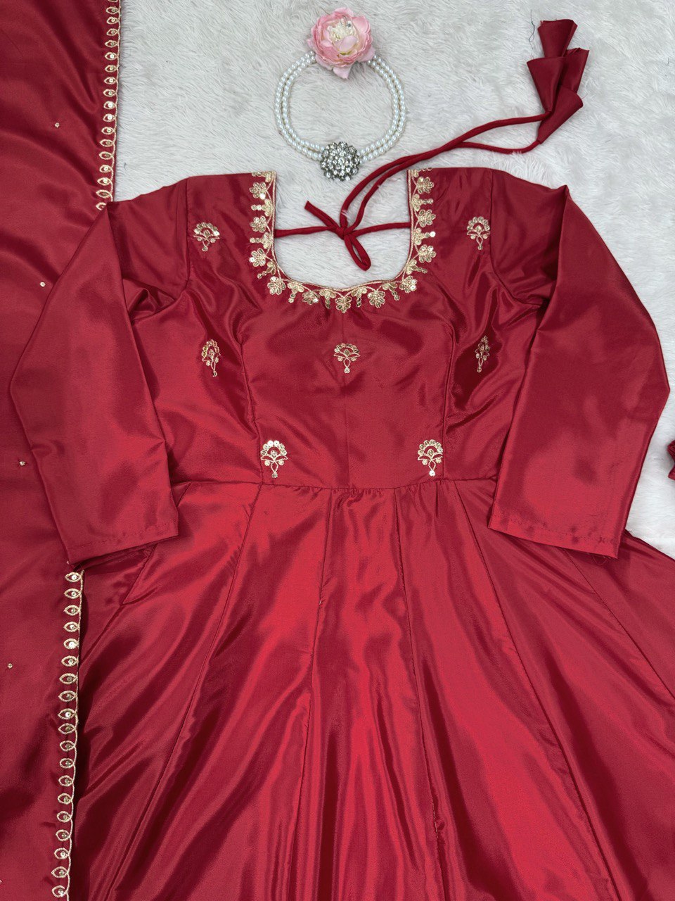Latest Maroon Color Natural Crep Sequence Salwar Suit