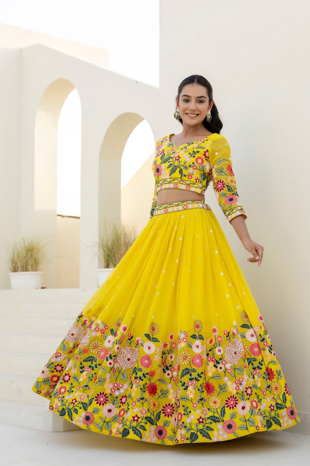Wedding Wear Yellow Color Organza Sequence Lehenga Choli