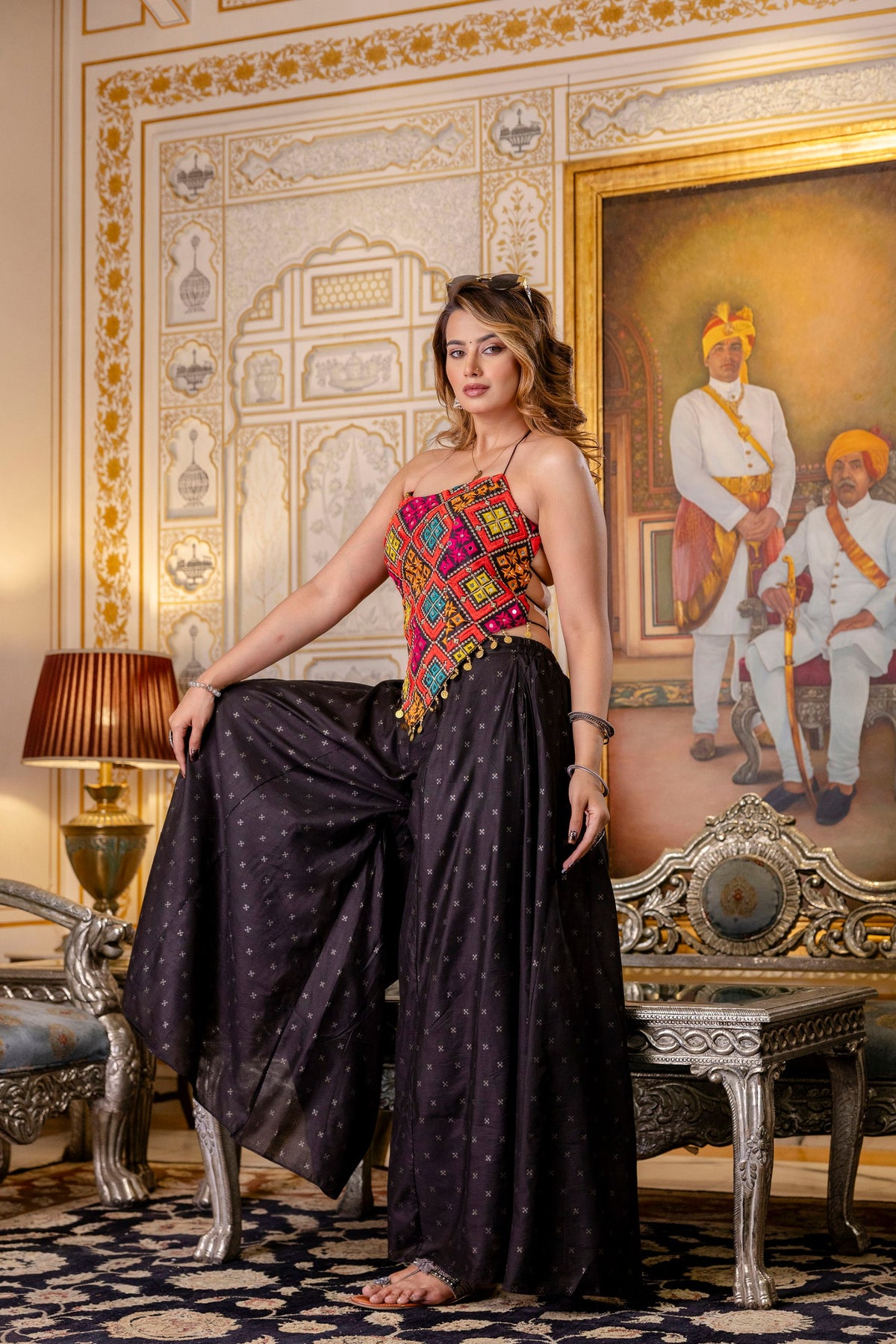 Latest Black Color Banglori Silk Mirror Top Plazo