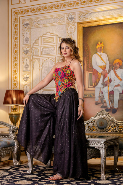 Latest Black Color Banglori Silk Mirror Top Plazo