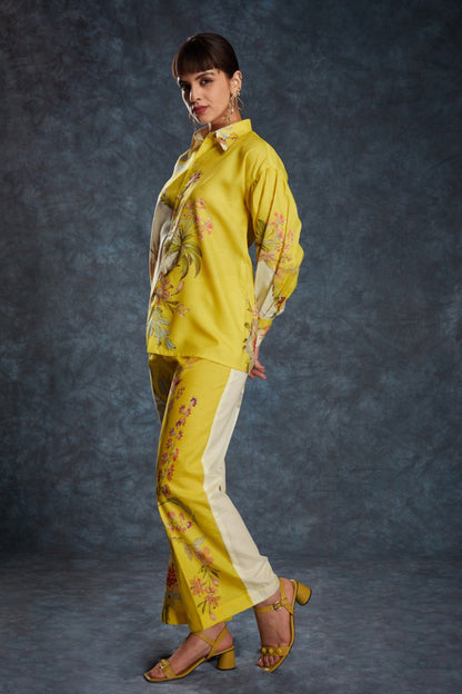 Yellow Color Printed Linen Co-ord Set