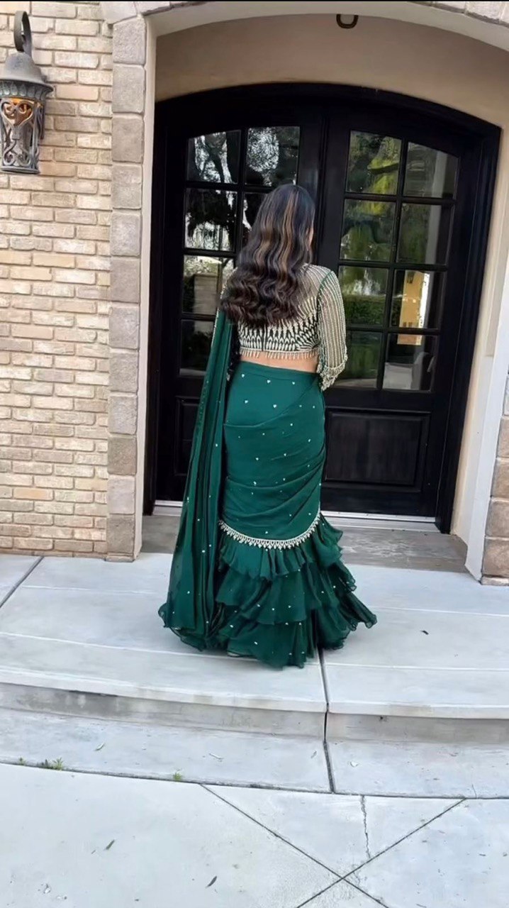 Latest Green Color Georgette Lehenga Saree