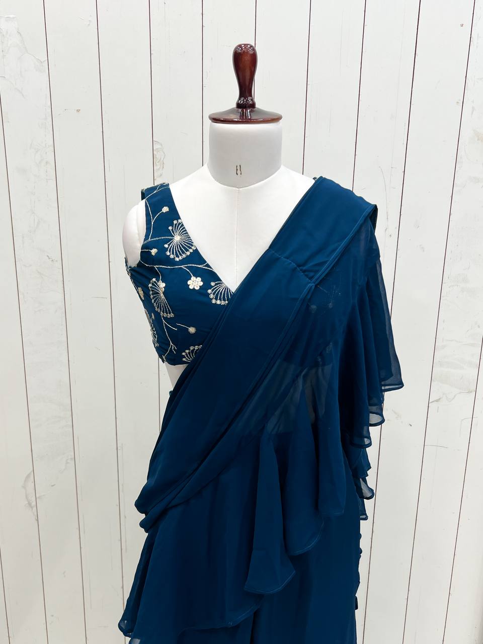 Latest Blue Color Georgette Sharara Saree