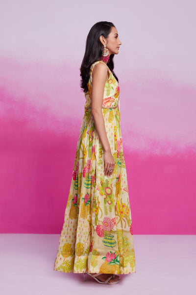 Yellow Color Organza Printed Gown