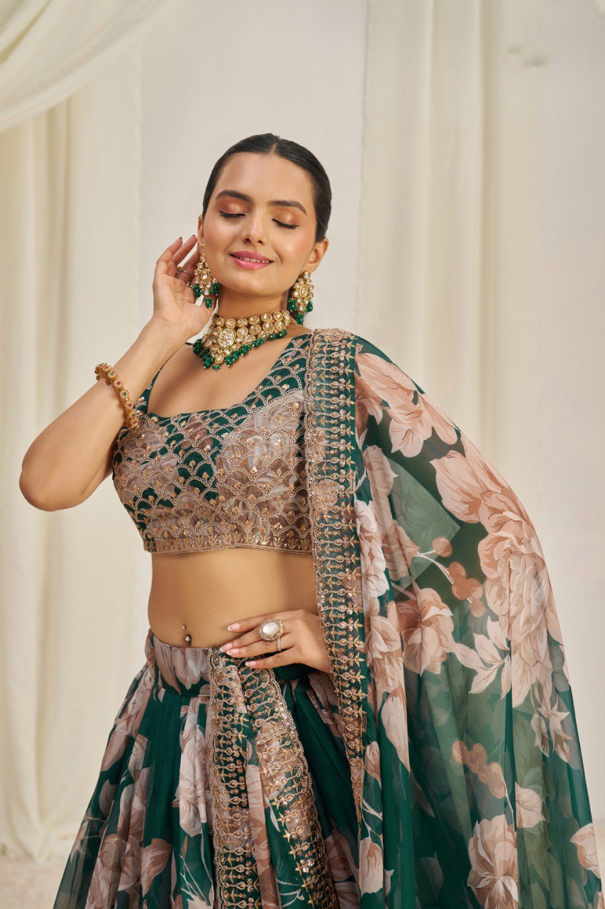 Wedding Wear Organza Sequence Lehenga Choli