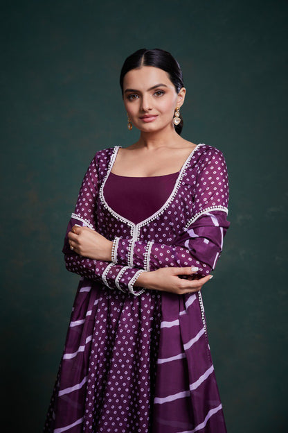 Violet Color Organza Digital Printed Gown Dupatta Pant