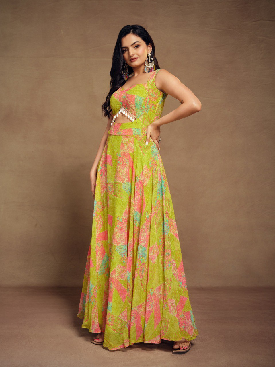 Green Color Georgette Digital Printed Gown