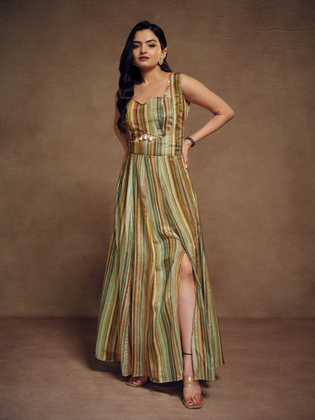 Green Color Slit Cut Gown