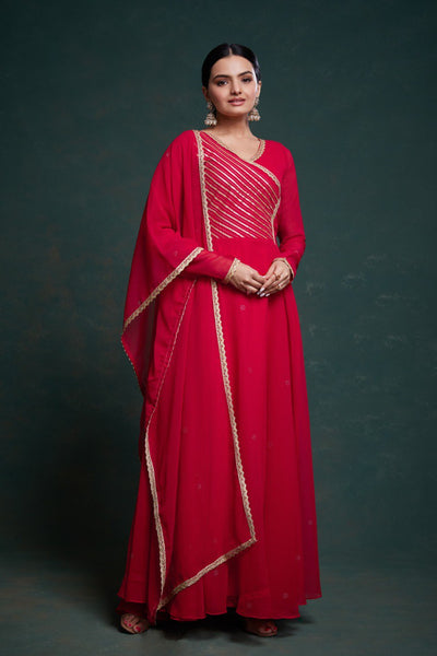 Party Wear Red Color Georgette Gotta Pattii Gown