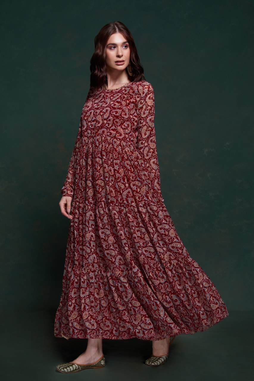 Maroon Color Georgette Printed Gown