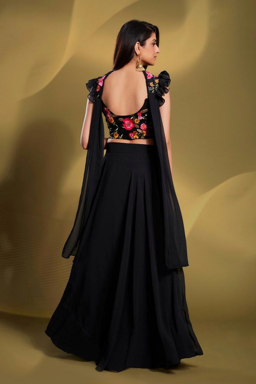 Black Color Georgette Ready to wear Lehenga Choli