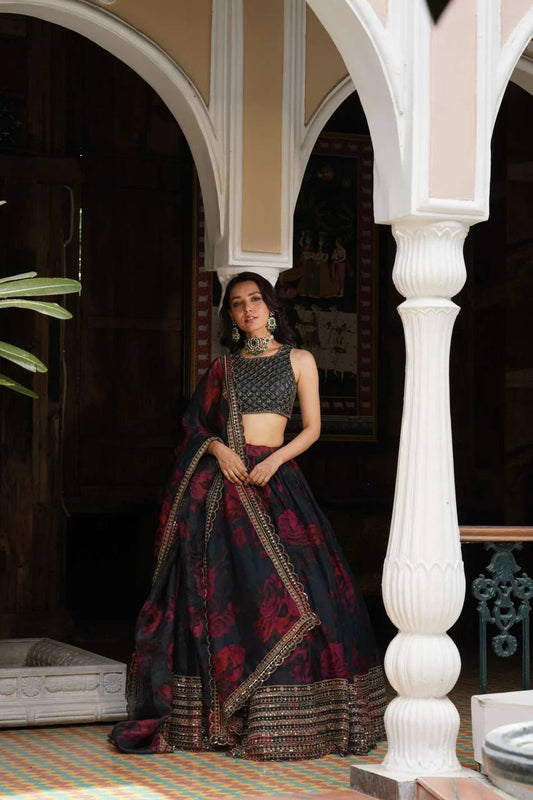 Black Color Tabby Organza Sequence Lehenga Choli