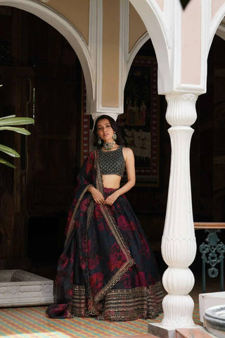 Black Color Tabby Organza Sequence Lehenga Choli