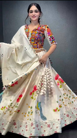 Off White Color Rayon Real Mirror Lehenga Choli