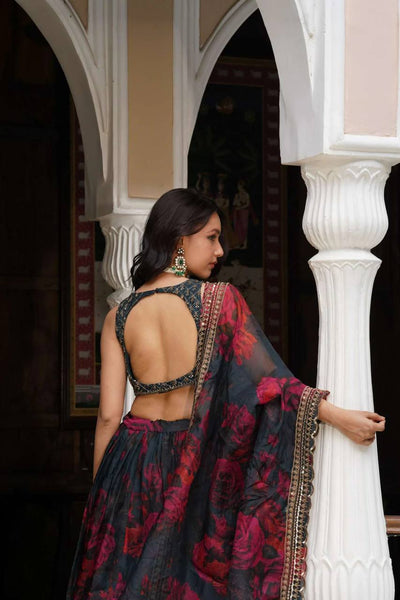 Black Color Organza Printed Sequence Lehenga Choli