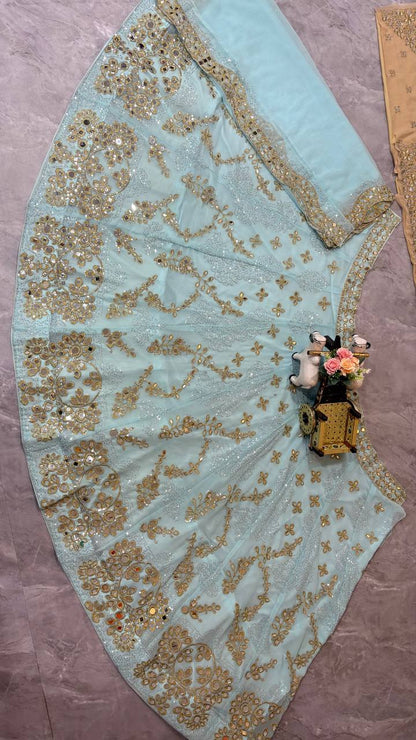 Skyblue Net Lehenga Choli For Women