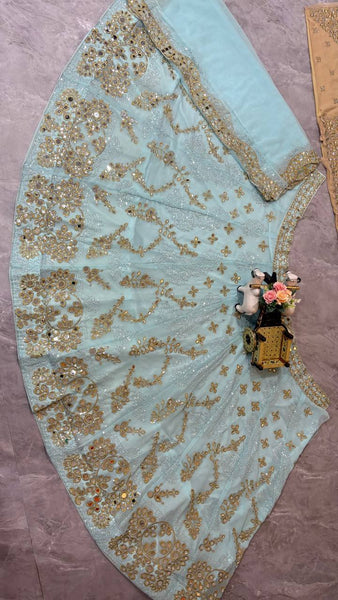 Skyblue Net Lehenga Choli For Women