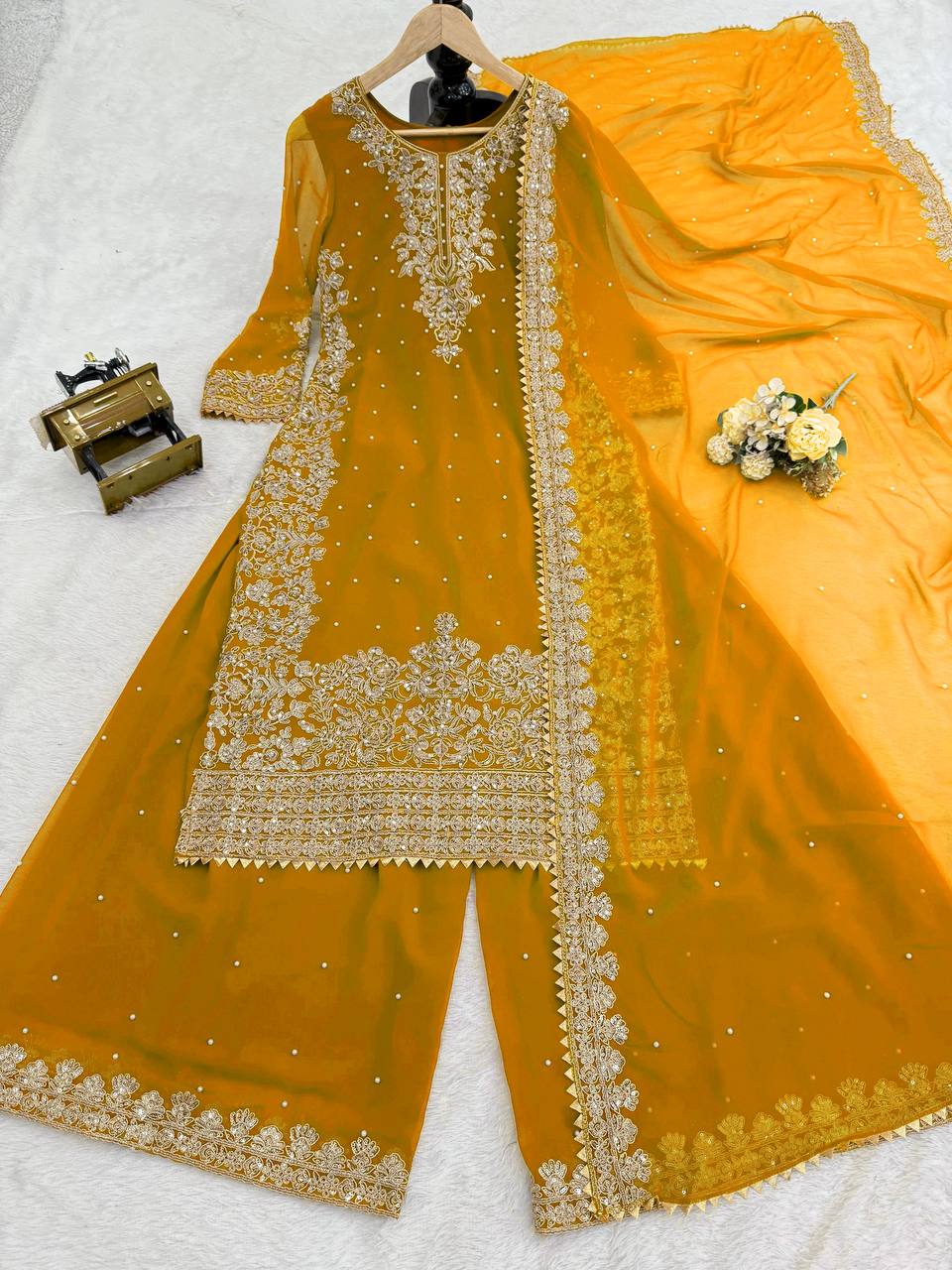 Faux Georgette Dress with Coding & Sequence Work | 3-Piece Plazo Suit