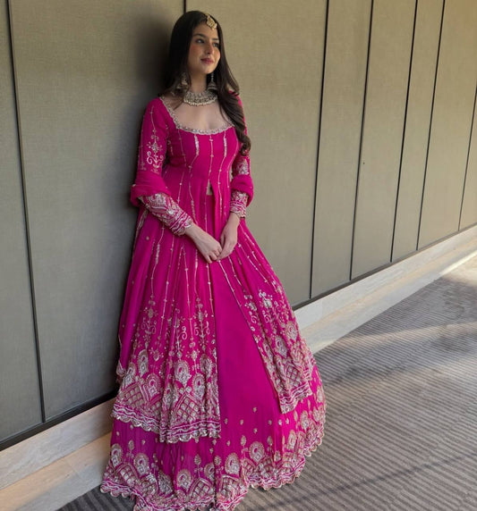 Pink Georgette Sequence Indo Western Lehenga
