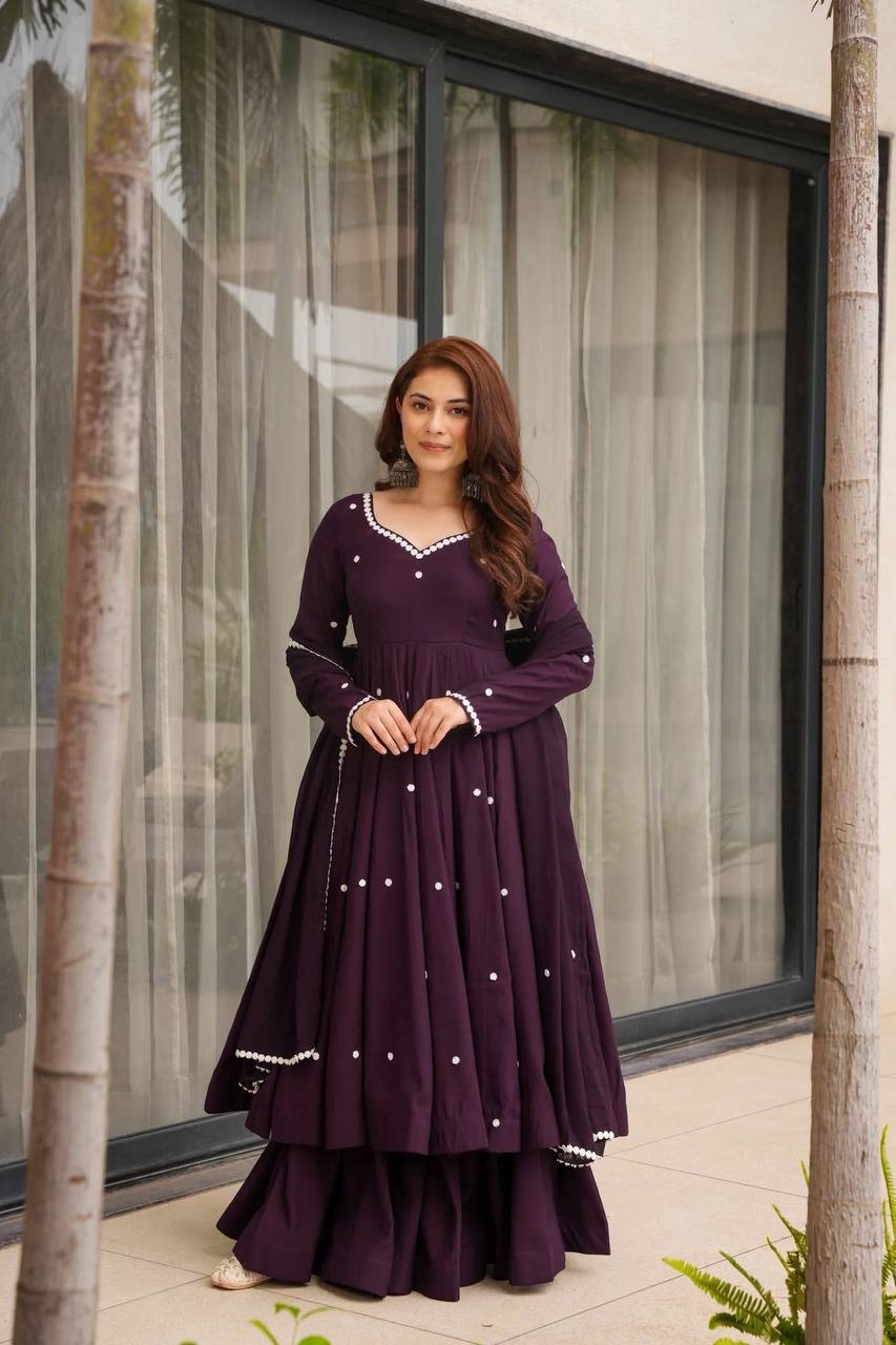 Wine Color Georgette Embroidery Plazo Suit