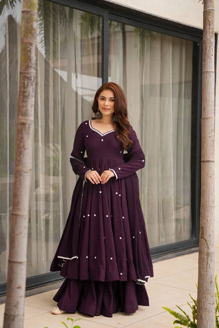 Wine Color Georgette Embroidery Plazo Suit