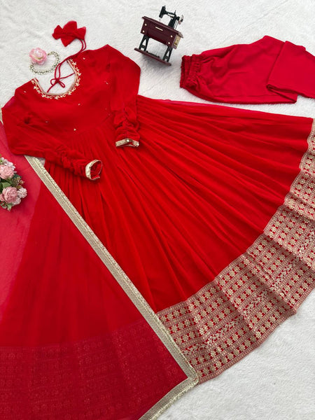 Designer Georgette Anarkali Suit with Pant & Dupatta | Wedding & Festive Collection