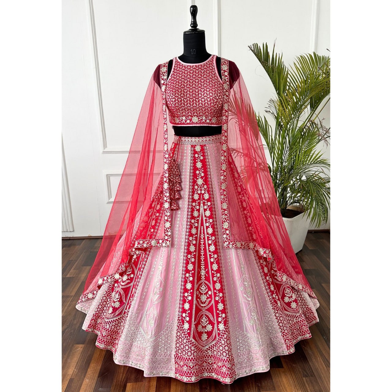 Latest Red Color Embroidery Georgette Lehnega Choli