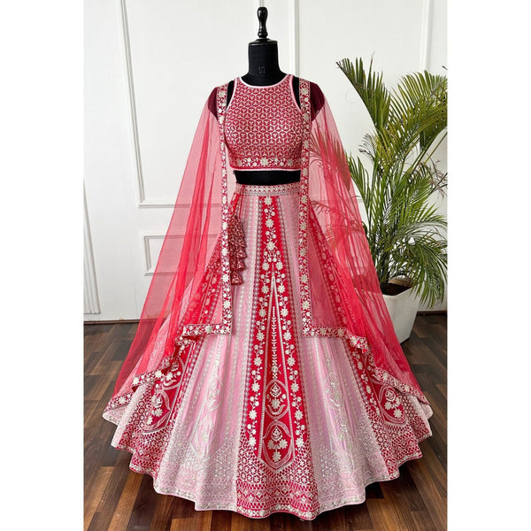 Latest Red Color Embroidery Georgette Lehnega Choli