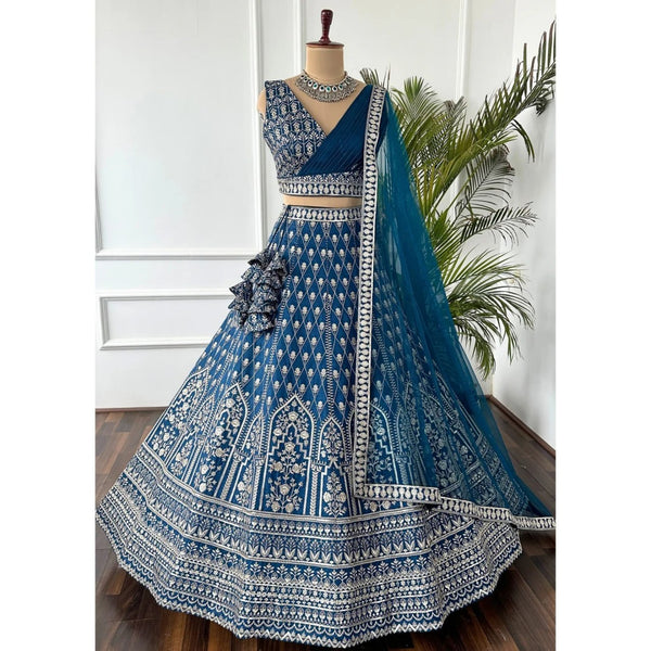 Wedding Wear Blue Color Georgette Lehenga Choli