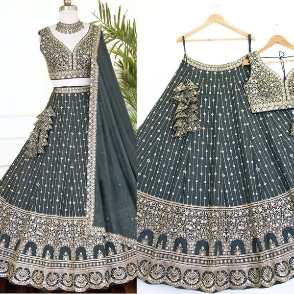 Grey Color Georgette Embroidery Lehenga Choli