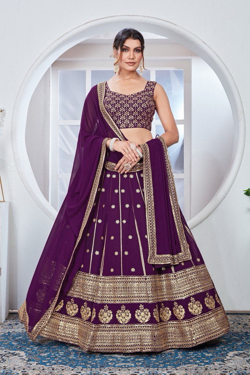 Wine Color Georgette Embroidery Lehenga Choli