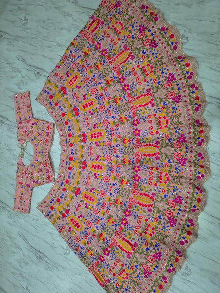 Premium Faux Georgette Embroidered Lehenga Choli With Sequins Work, Heavy Cancan & Net Dupatta – Wedding & Party Wear