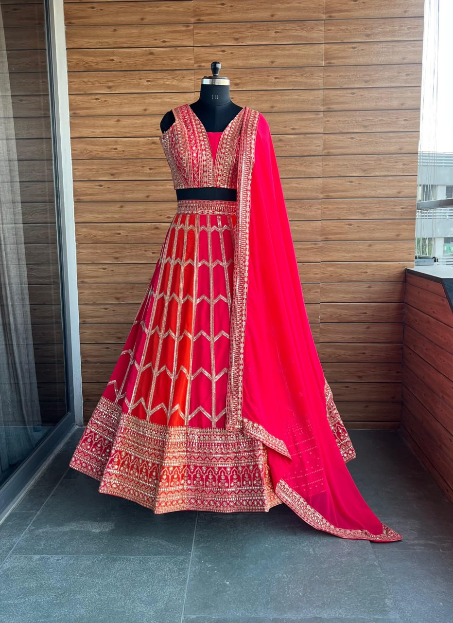 Red Color Georgette Sequence Lehenga Choli