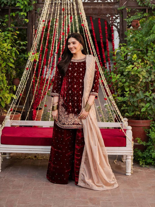 Velvet Pearl Work Plazo Suit