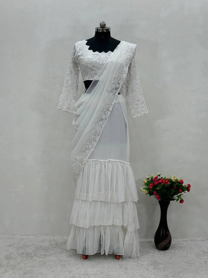 Elegant Faux Georgette Embroidered Lehenga saree Choli Set