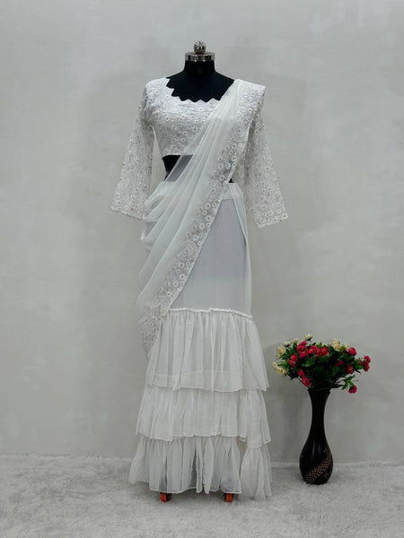 Elegant Faux Georgette Embroidered Lehenga saree Choli Set