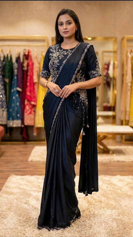 Ready to wear chinon silk saree