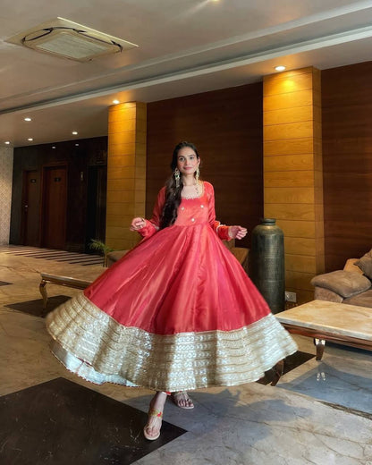 Chinon Silk Anarkali Suit