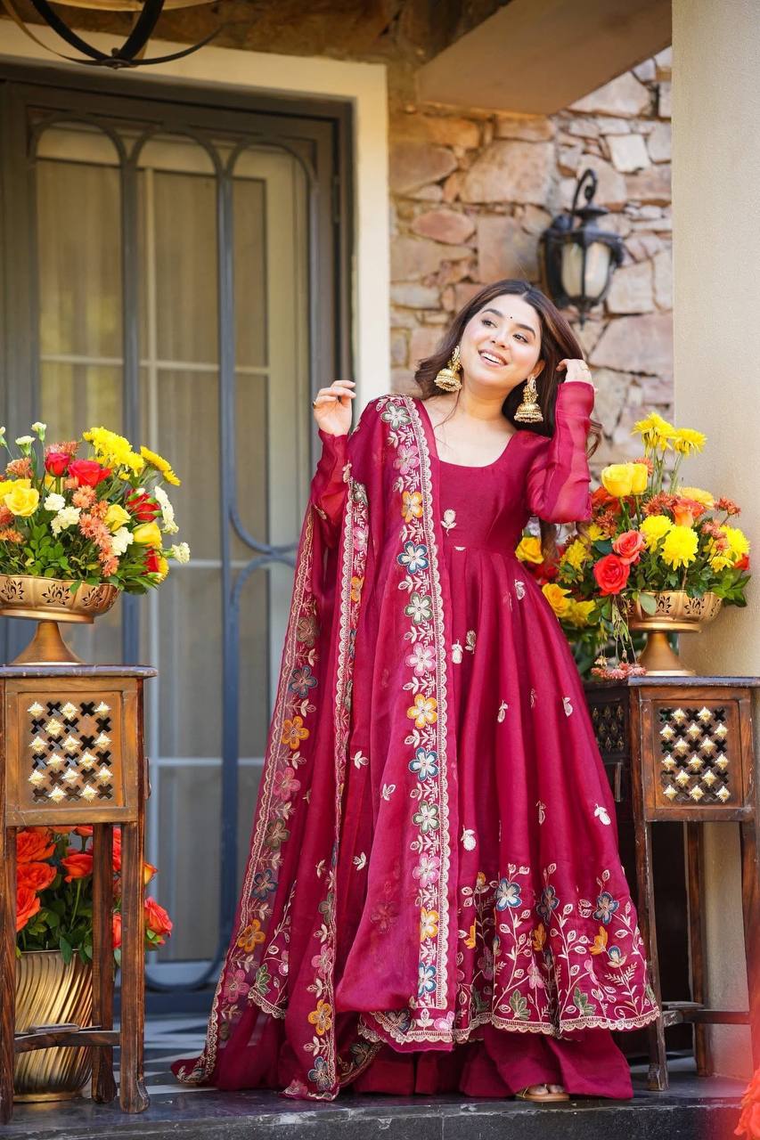 Anarkali Silk Gown Plazo Dupatta