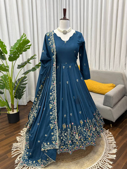 Anarkali Silk Gown Plazo Dupatta