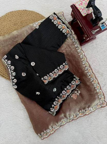 Premium Fendy Silk Saree with Hand-Crafted Beads & Sequence Embroidery